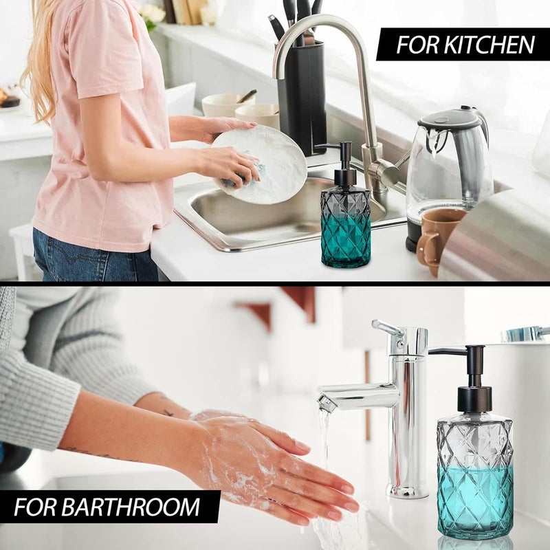 Ulable 11oz Glass Soap Dispenser with Plastic Pump, Clear & Black Diamond Design Refillable Hand Soap Dispenser for Hand Wash and Dish Wash for Dishwashing Liquid, Lotion Shower Gel - Image 5